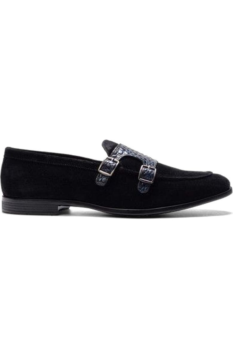 CARLOS SANTANA Virtuoso Double Monk Loafer, Main, color, Navy Croco Print