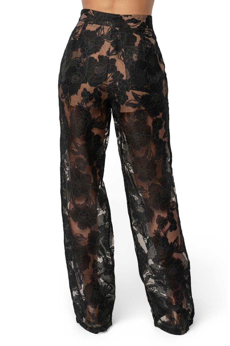 Floral Organza Pants, Alternate, color, BLACK