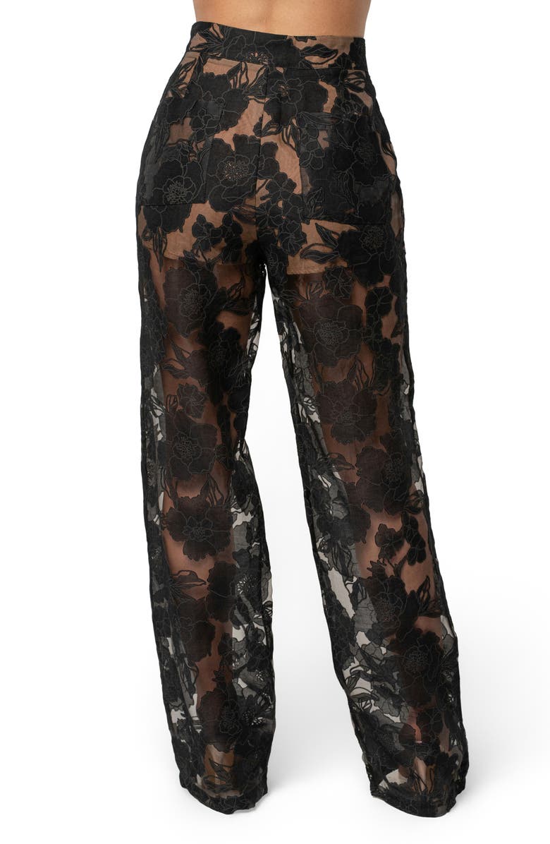 JLUXLABEL Floral Organza Pants, Alternate, color, Black