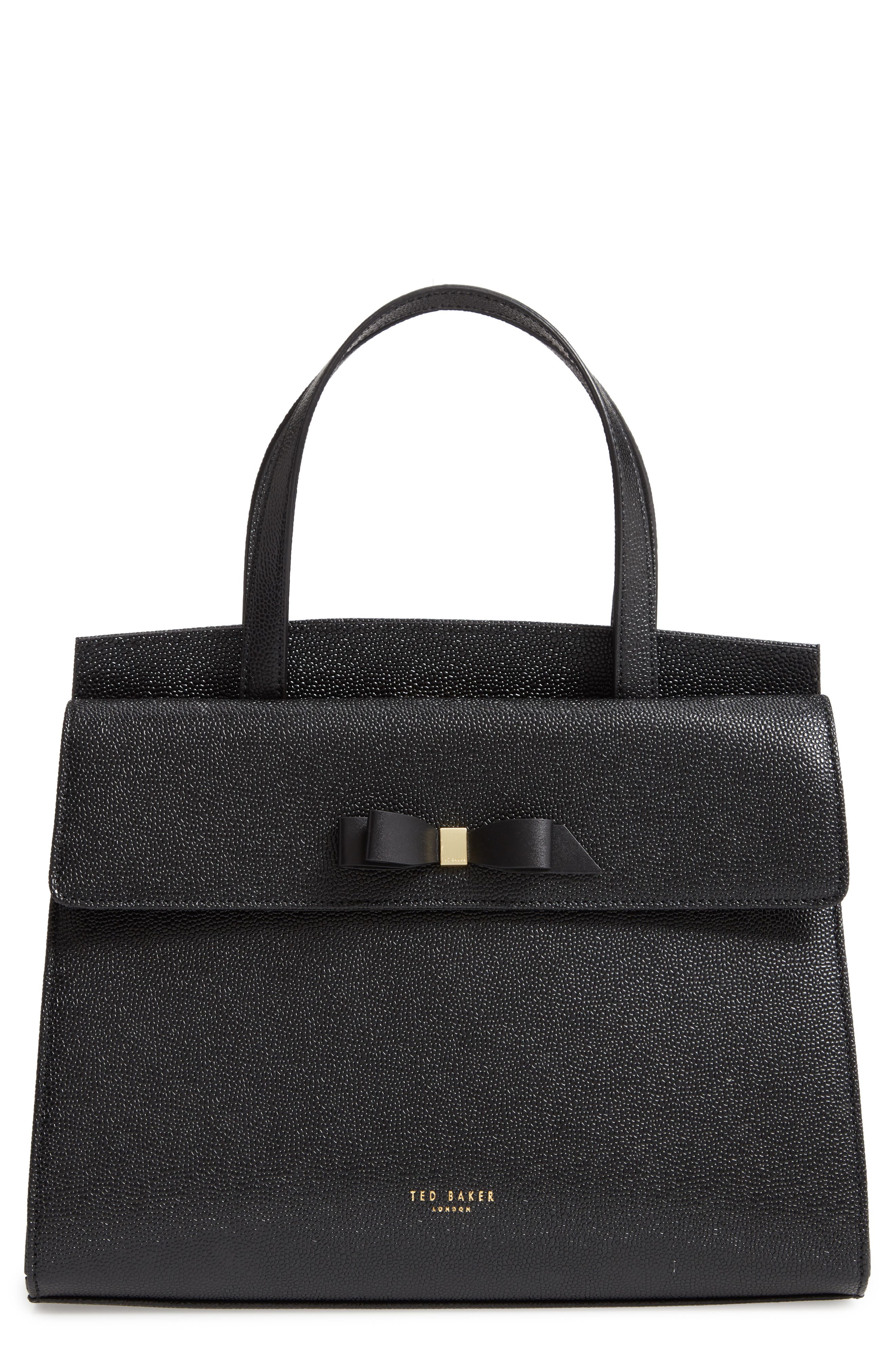 Ted Baker London Aarilli Bow Leather Satchel, Main, color, 