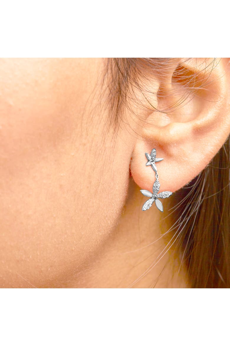 Sterling Silver 1/5 Cttw Diamond Double Star Dangle Earrings, Alternate, color, Silver