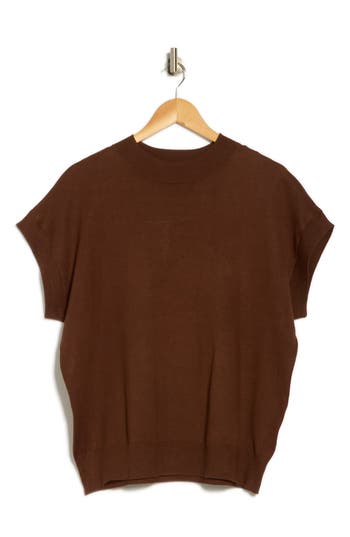 T Tahari Crewneck Shell Sweater In Brown
