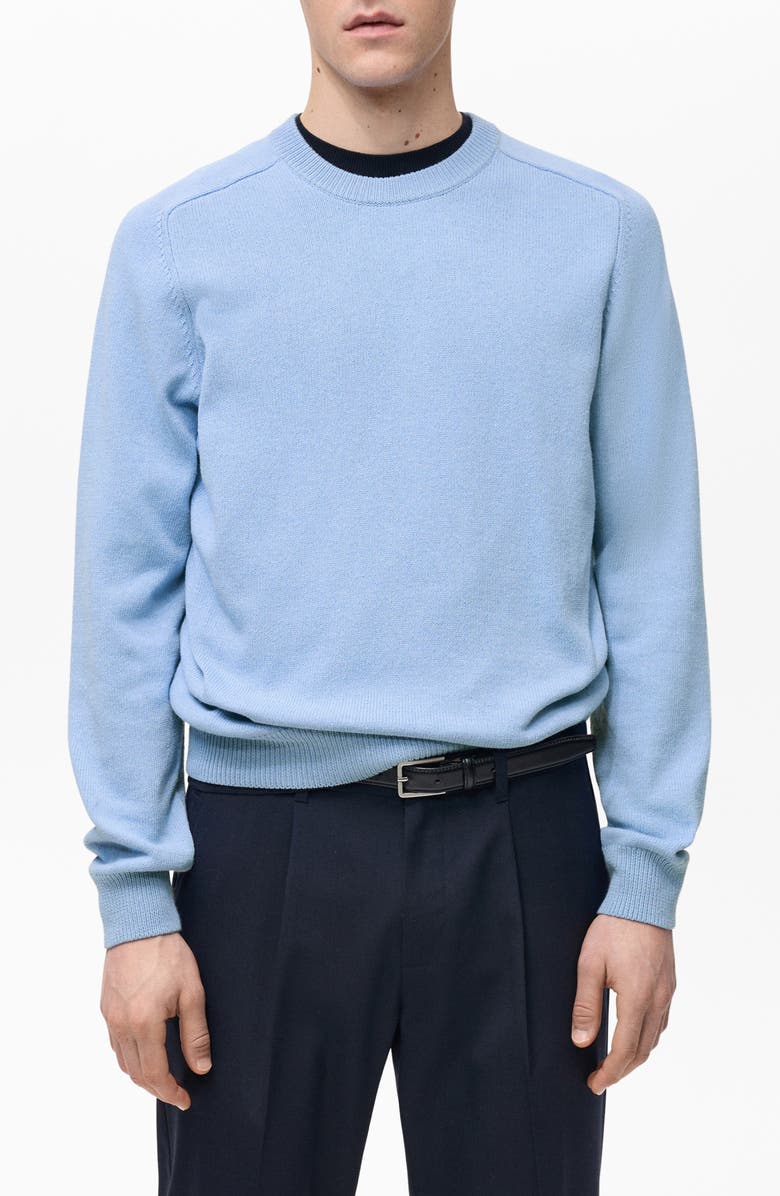 MANGO Crewneck Cotton Sweater, Main, color, Sky Blue