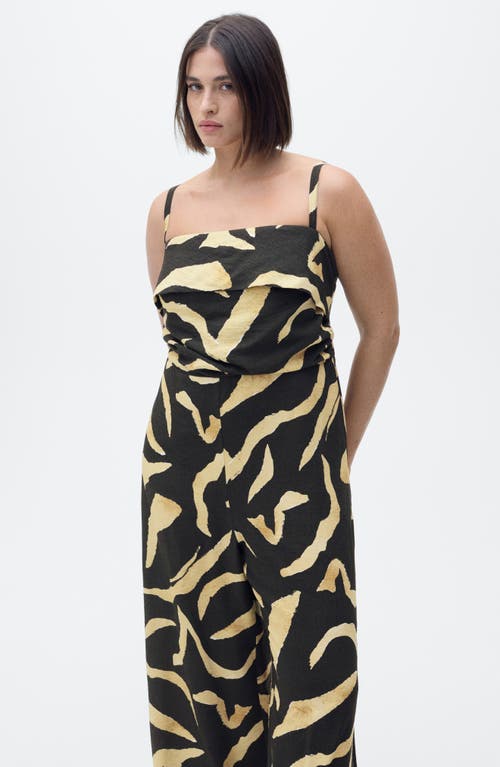 Shop Mango Printed Strapless Jumpsuit In Black
