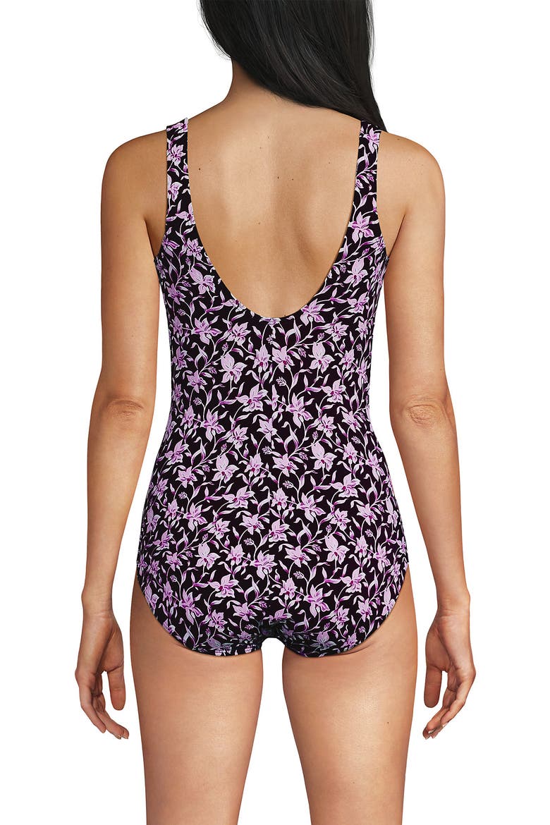 Tugless Low Leg One Piece Swimsuit, Alternate, color, Tropic Floral Ditsy/Dark Wine