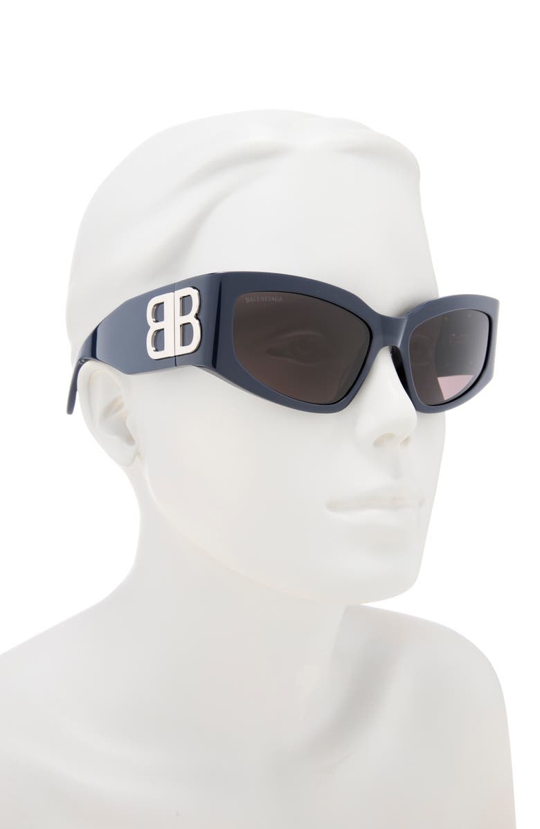 Balenciaga 57mm Rectangular Sunglasses, Alternate, color, Blue Blue Grey