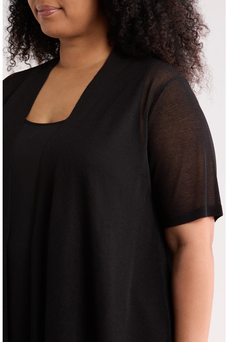 Semisheer Short Sleeve Cardigan, Alternate, color, ANNE BLACK