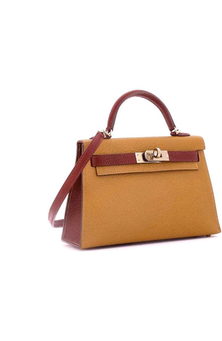 Pre-Owned Hermes Kelly Mini II Bag Bicolor Chevre Mysore with Permabrass Hardware 20, Alternate, color, Bicolor - Caramel/Rouge H