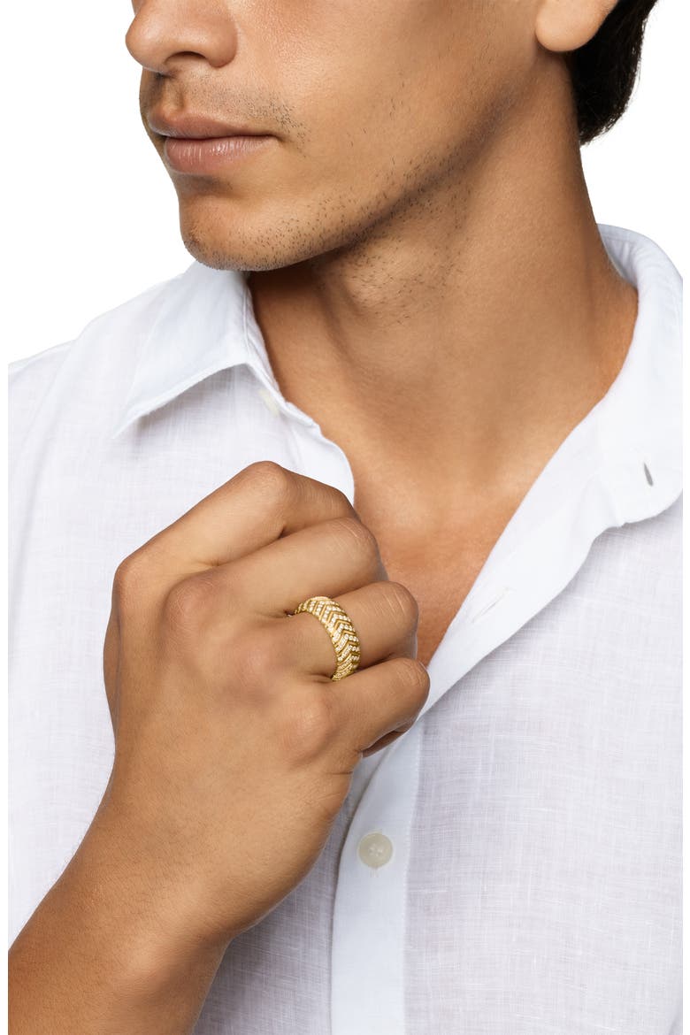 Men's Chevron Band Ring in 18K Yellow Gold with Diamonds, 8mm, Alternate, color, GOLD