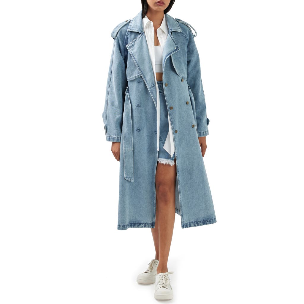 Belle & Bloom Wild Skies Denim Trench Coat In Blue