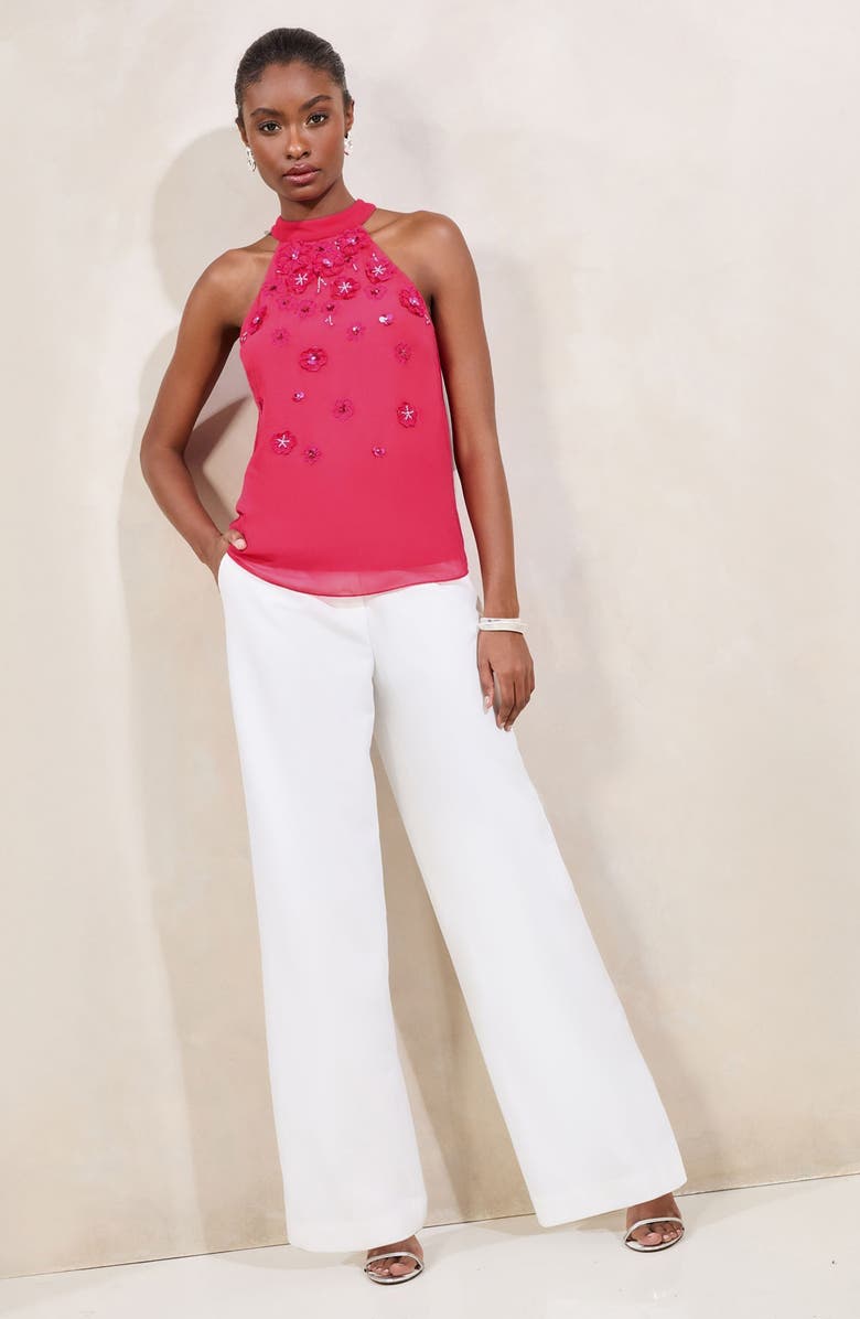 Lipsy 3D Floral Appliqué Mock Neck Top, Alternate, color, Pink