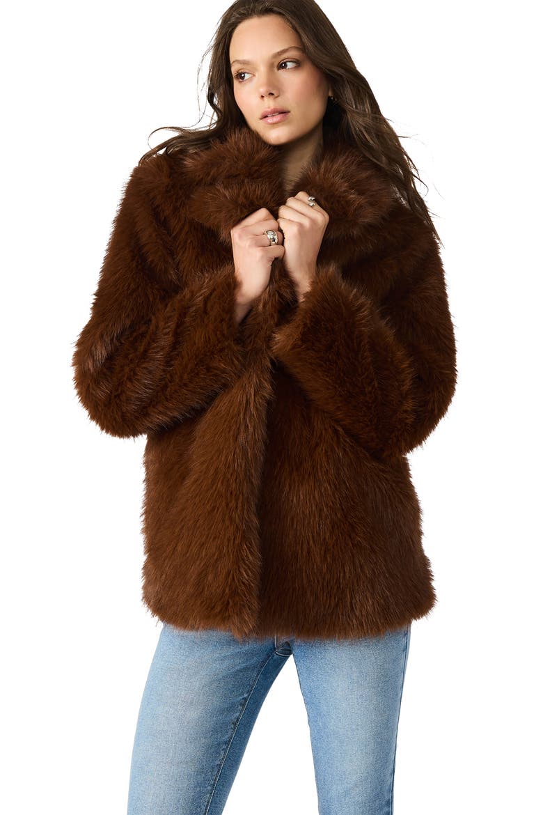 Kindra Faux Fur Coat, Alternate, color, BROWN