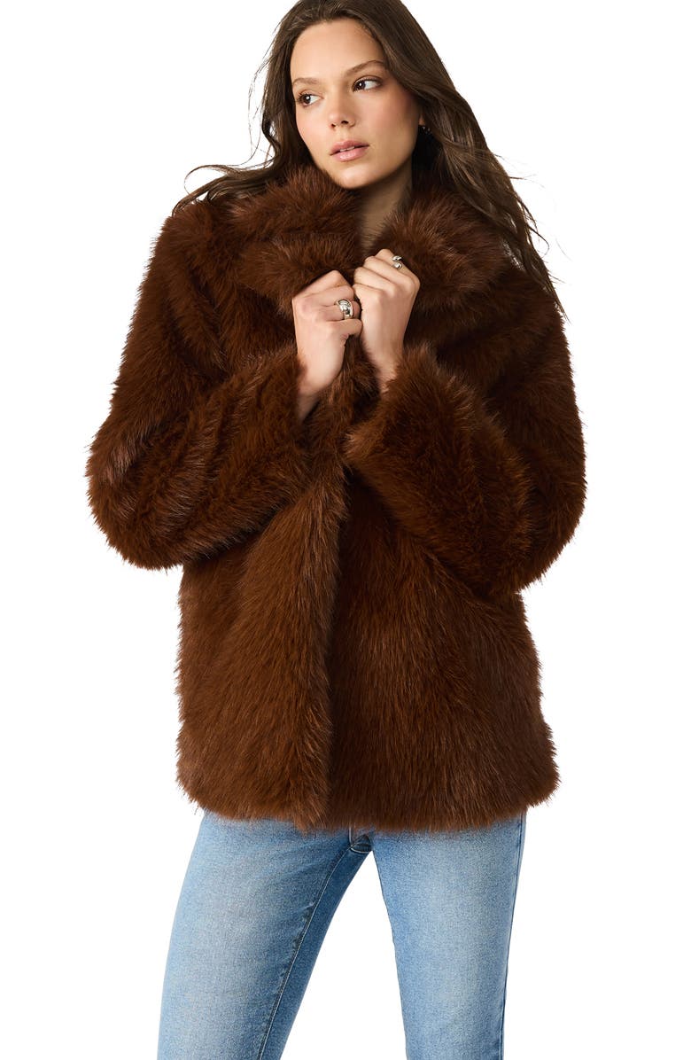 Steve Madden Kindra Faux Fur Coat, Alternate, color, Brown