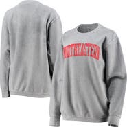 PRESSBOX Women's Pressbox Silver Northeastern Huskies Comfy Cord Vintage Wash Basic Arch Pullover Sweatshirt