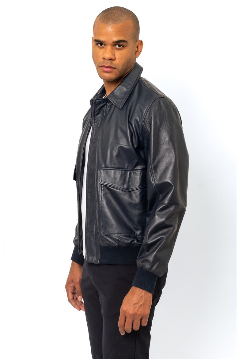 Leather Bomber Jacket, Alternate, color, NAVY