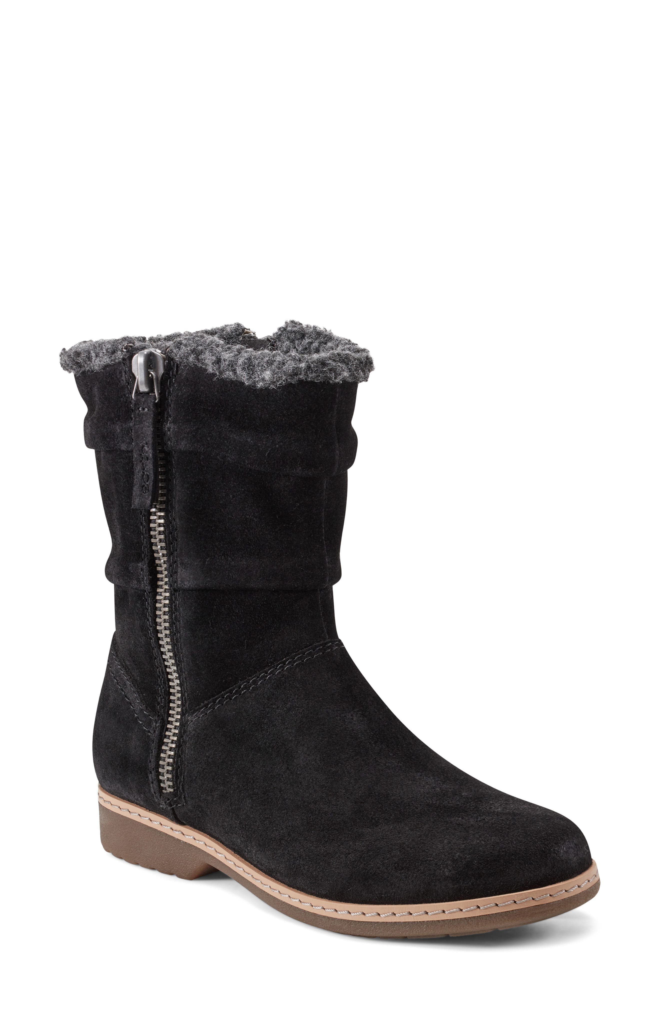 Earth<sup
®</sup
 Hyland Faux Fur Trim Zip Boot, Main, color, Black