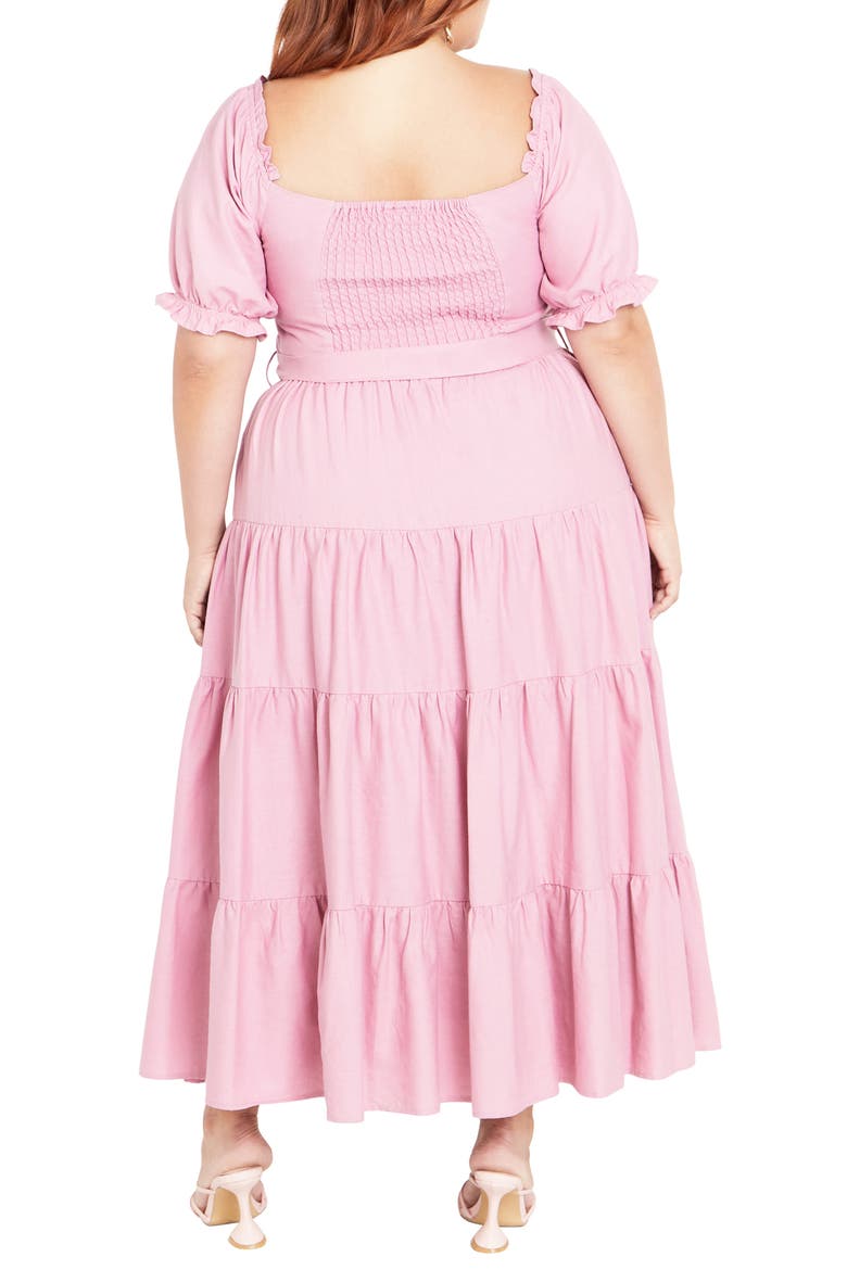 Puff Sleeve Tie Belt Midi Dress, Alternate, color, BLUSH