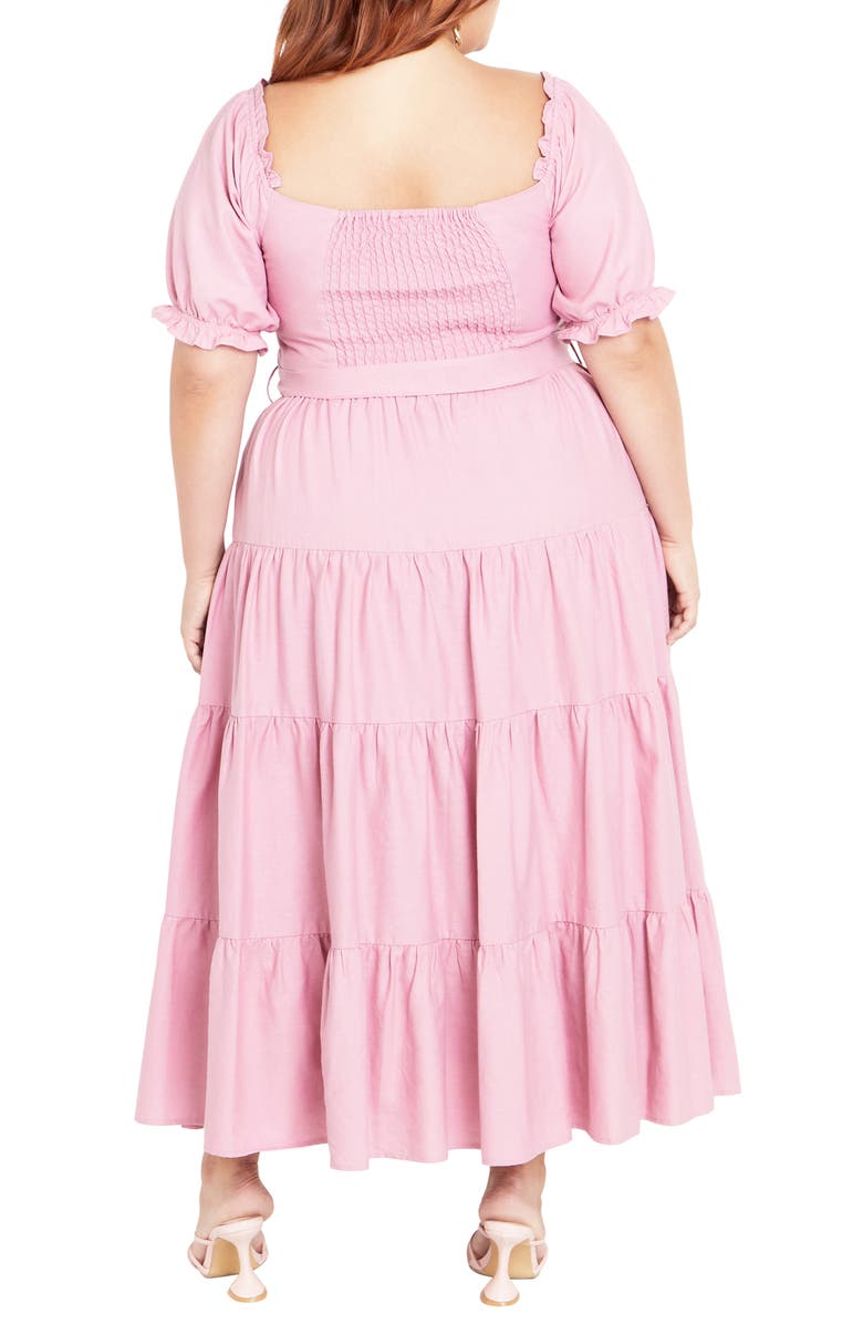 City Chic Puff Sleeve Tie Belt Midi Dress, Alternate, color, Blush