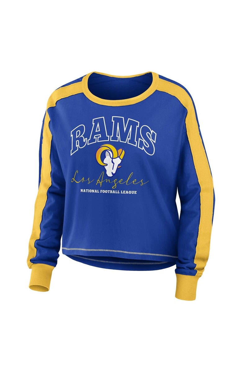 WEAR by Erin Andrews Women's WEAR by Erin Andrews Royal/Gold Los Angeles Rams Color Block Modest Crop Long Sleeve T-Shirt, Alternate, color, Royal