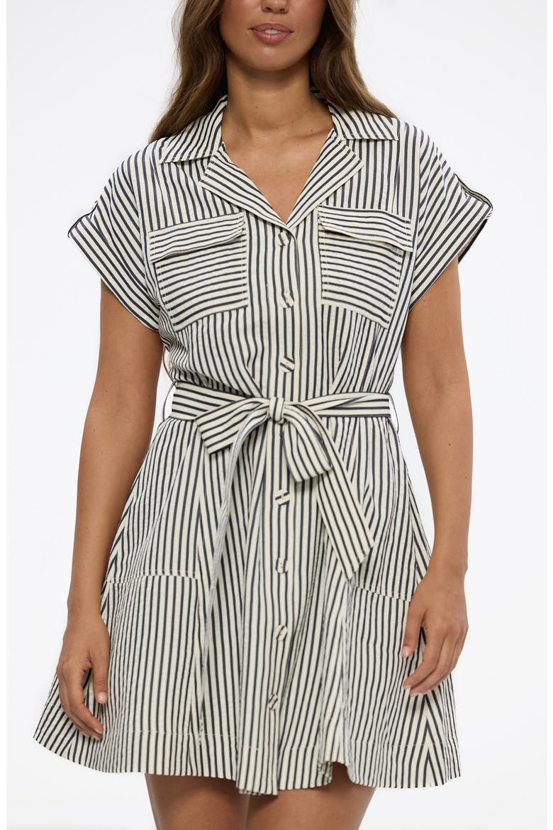 Portia Stripe Mini Shirtdress, Alternate, color, OFF WHITE / NAVY STRIPE