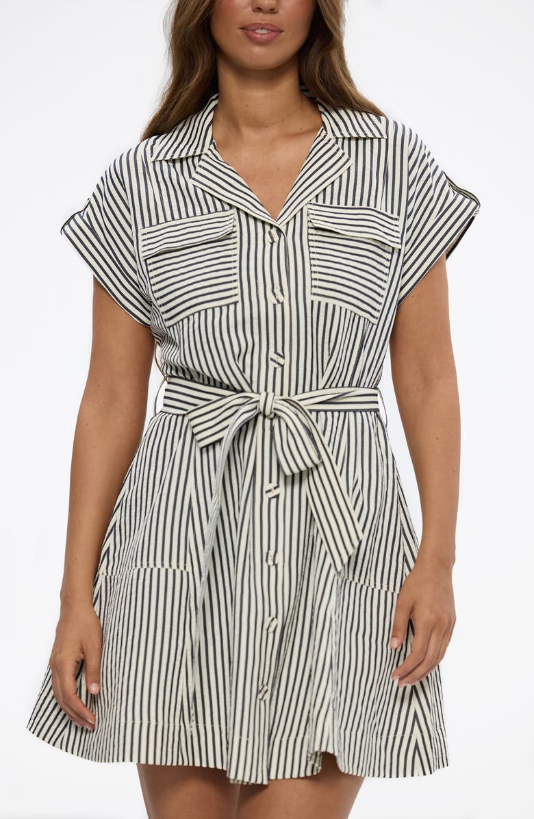Brave+True Portia Stripe Mini Shirtdress, Alternate, color, Off White / Navy Stripe