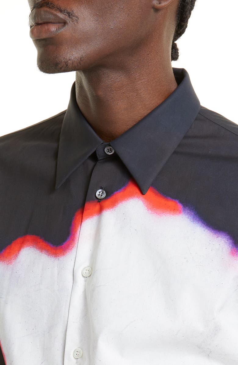 McQueen Solarised Flower Cotton Button-Up Shirt, Alternate, color, 