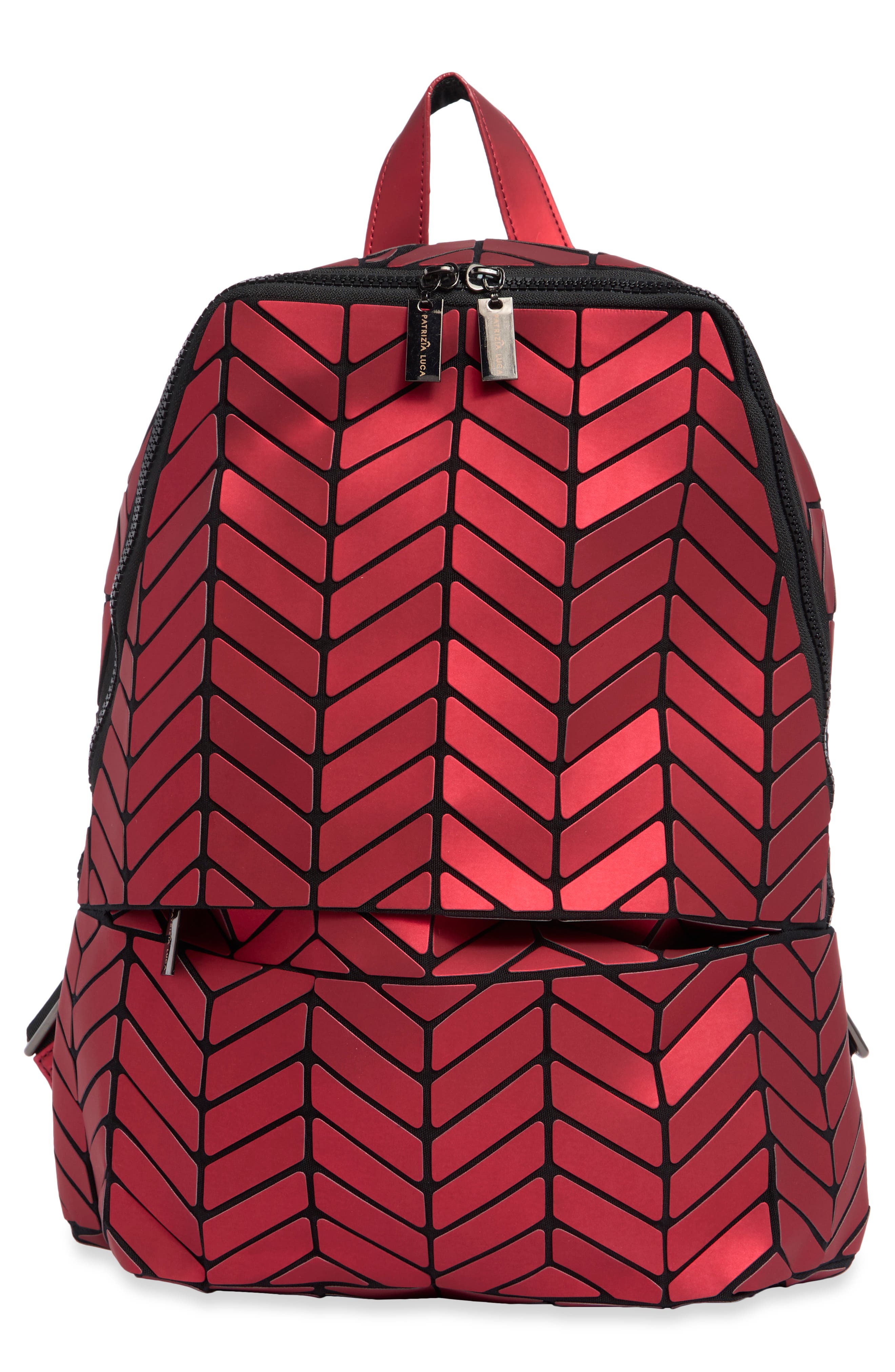Chevron Faux Leather Backpack, Main, color, MATTE RED