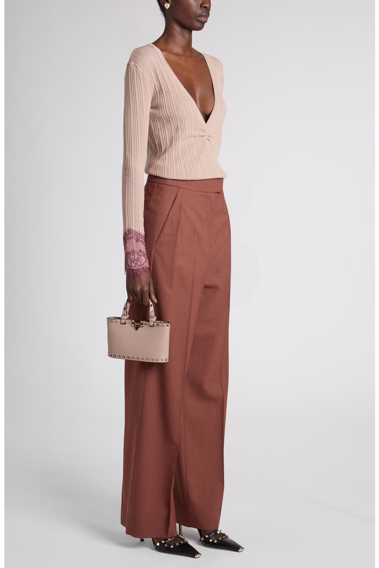 Lace Trim Cashmere Sweater, Alternate, color, POUDRE