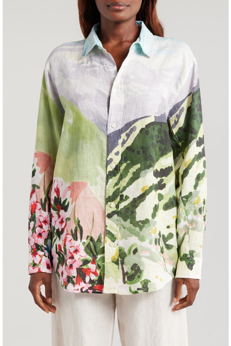 Landscape Linen Pajama Button-Up Shirt, Main, color, HUTTE PLACED MULTI