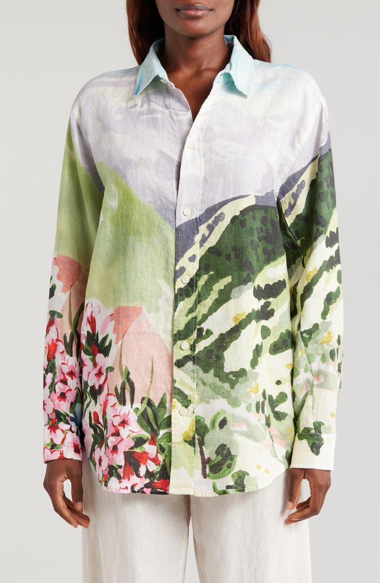 Desmond & Dempsey Landscape Linen Pajama Button-Up Shirt, Main, color,