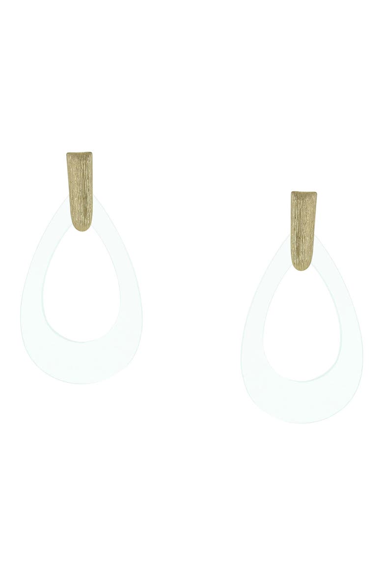 Susie Resin Teardrop Earrings, Main, color, WORN GOLD / CLEAR