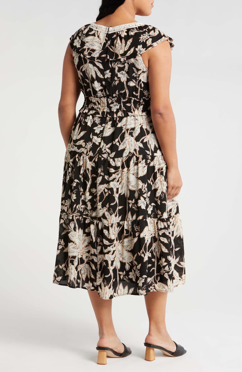 Tahari ASL Foliage Print Cap Sleeve Midi Dress, Alternate, color, 