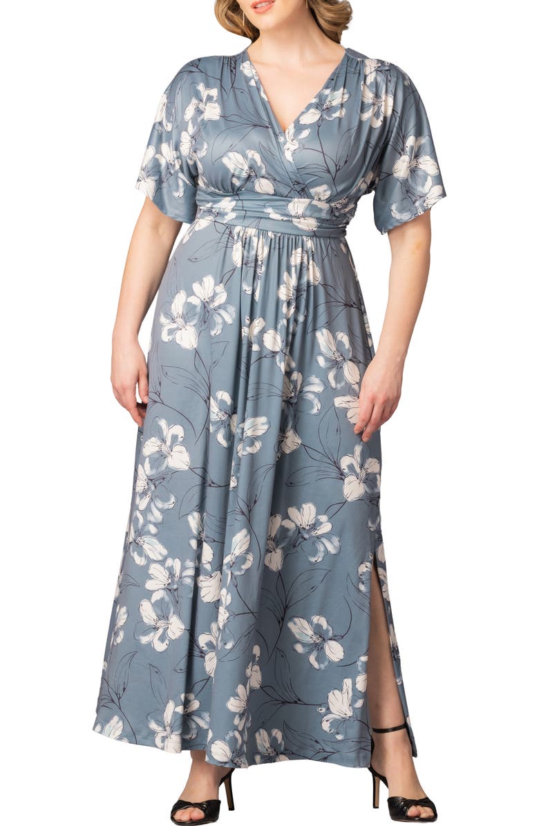 Kiyonna Vienna Maxi Dress, Main, color, Grey Lily Print