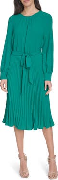 Calvin Klein Aerowash Long Sleeve Pleated Midi Dress