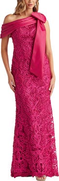 Tadashi Shoji Bow Detail Soutache Lace One-Shoulder Gown