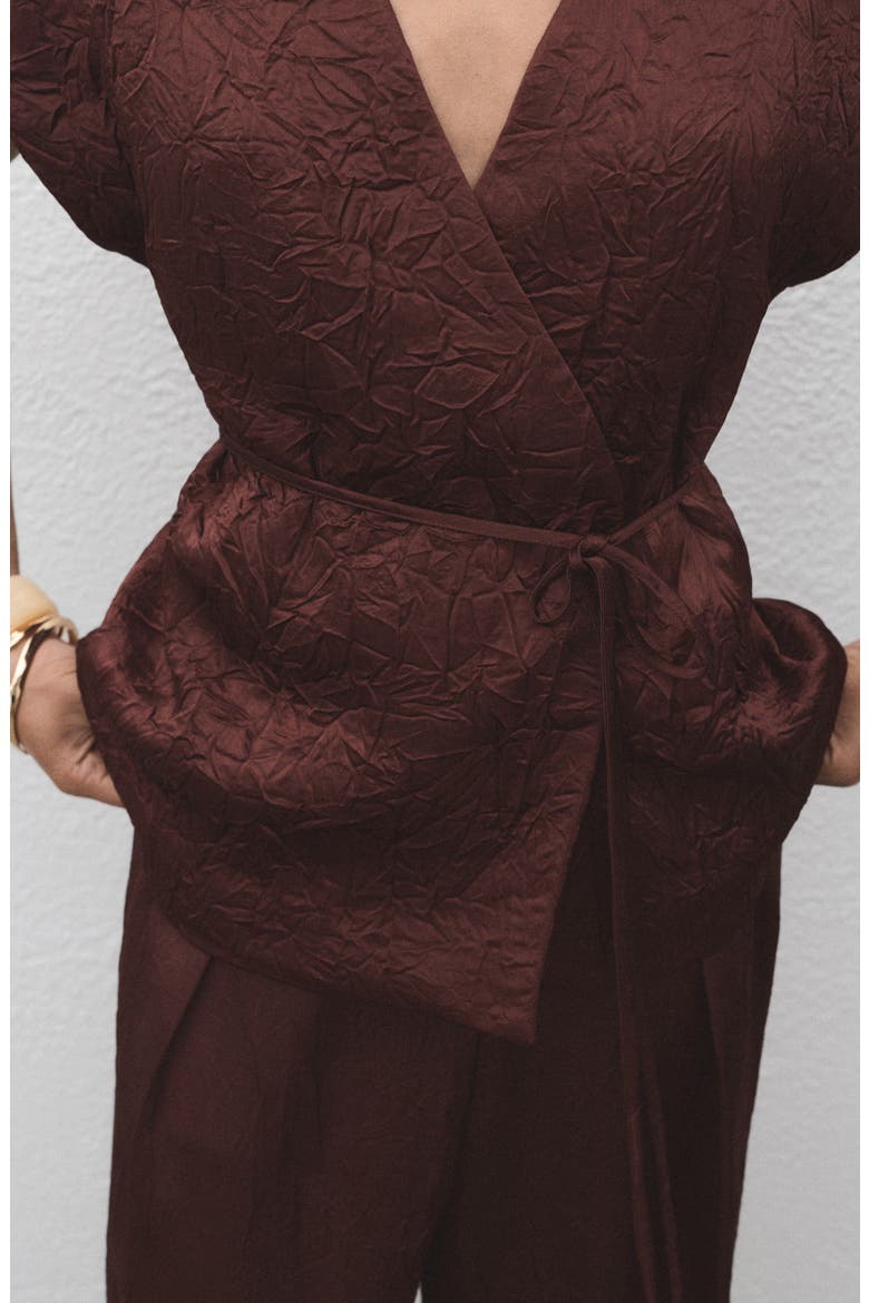 Double Breasted Crinkled Effect Wrap Jacket, Alternate, color, CHOCOLATE