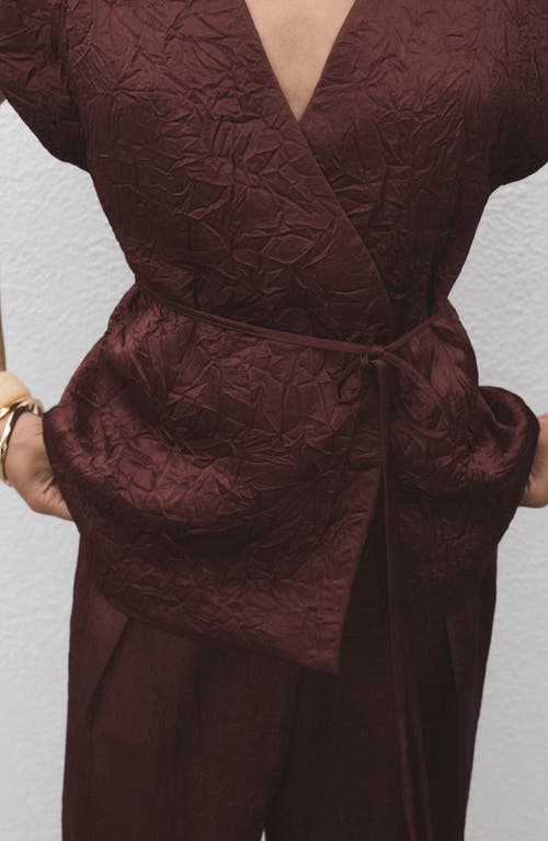 Mango Double Breasted Crinkled Effect Wrap Jacket In Brown