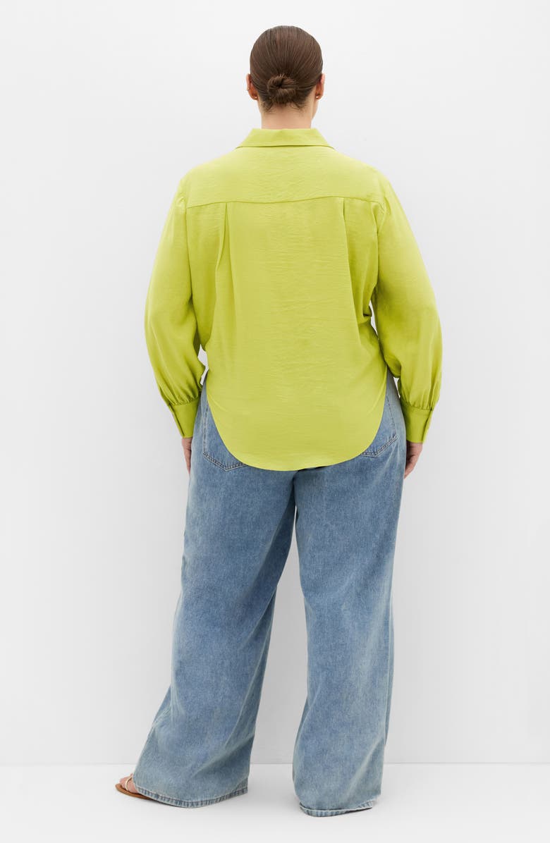 City Chic Rosa Tie Hem Button-Up Shirt, Alternate, color, Chartreuse