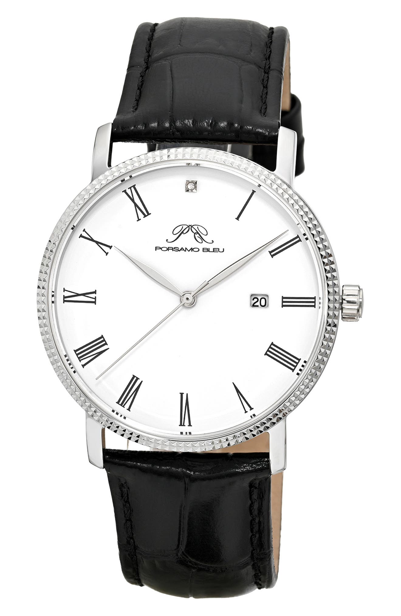 PORSAMO BLEU Veritas 1 Croc Embossed Leather Strap Watch, 40mm