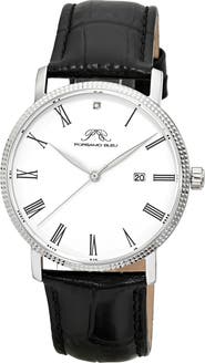 PORSAMO BLEU Veritas 1 Croc Embossed Leather Strap Watch, 40mm