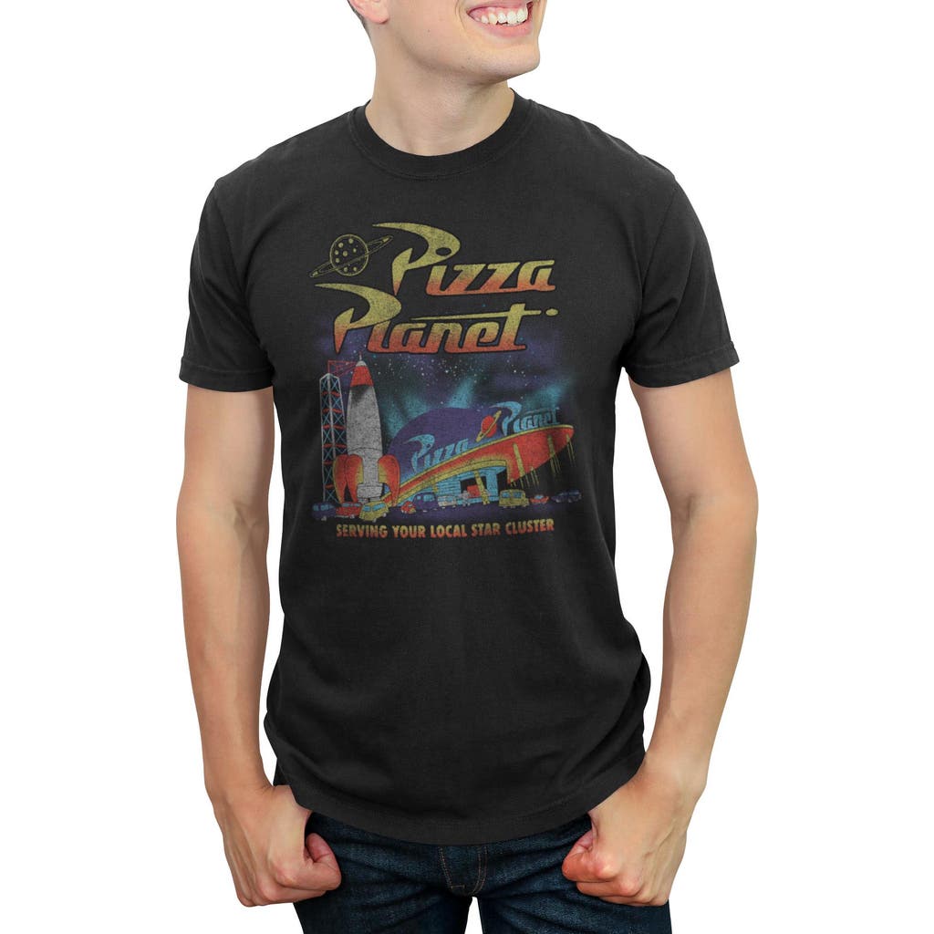 Toy Story Distressed Pizza Planet Star Cluster Graphic T-shirt In Black