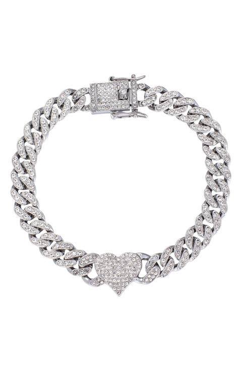 Pavé Cubic Zirconia Heart Curb Chain Anklet