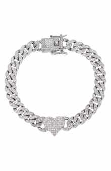 Adornia Pavé Cubic Zirconia Heart Curb Chain Anklet