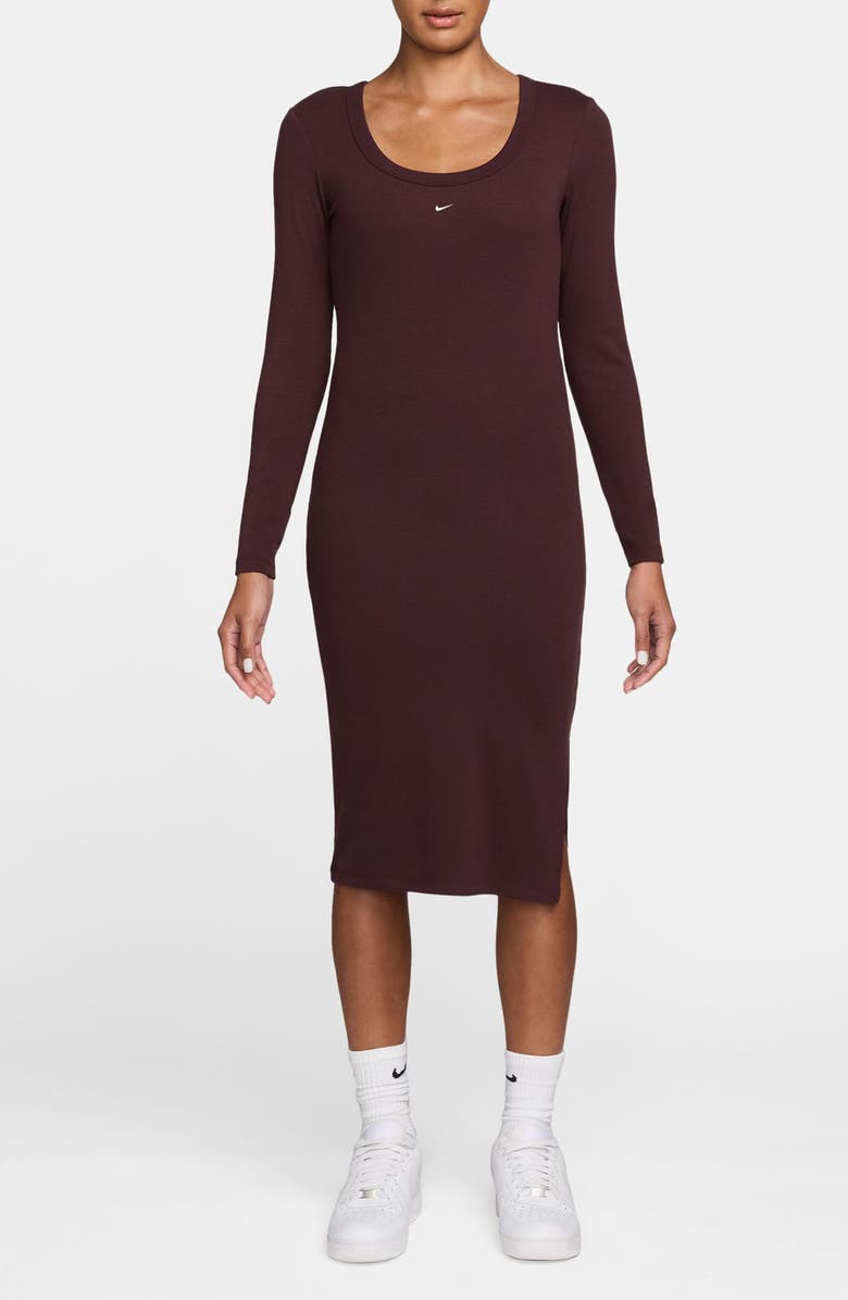 Nike Sportswear Chill Knit Long Sleeve Body-Con Dress, Main, color, Burgundy/ Sail