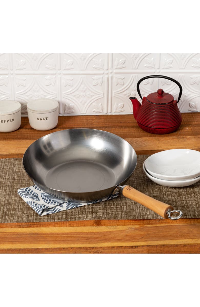 JOYCE CHEN Uncoated Carbon Steel Stir Fry Pan with Birch Handle, 12-Inch, Alternate, color, Metallic Silver