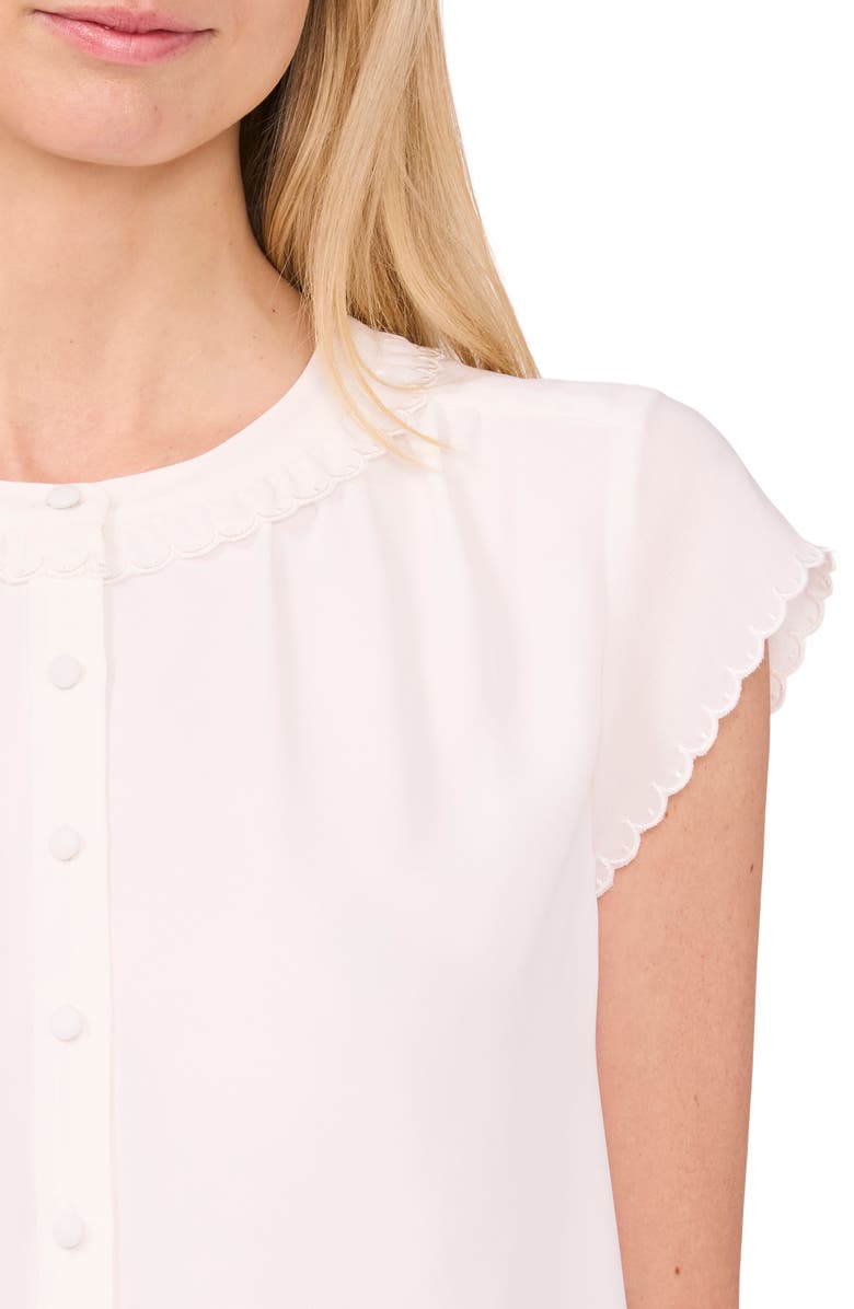 CeCe Scalloped Cap Sleeve Top, Alternate, color, New Ivory