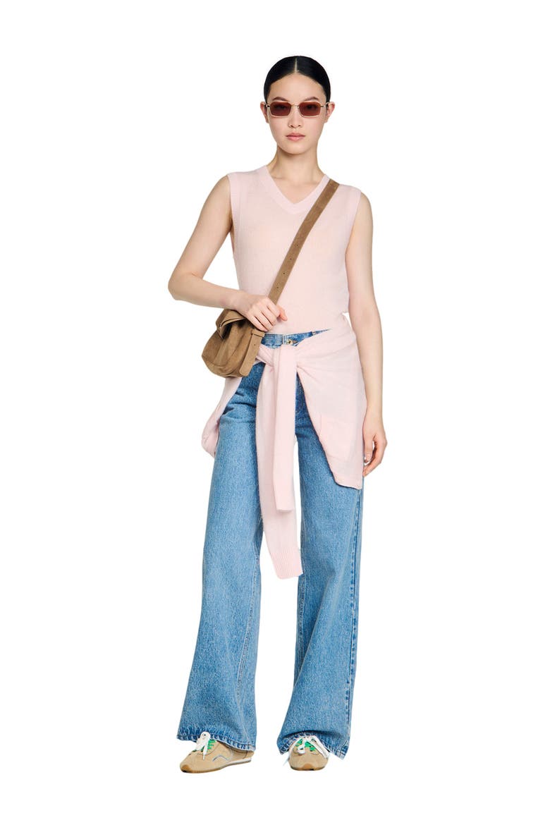 Embroidered short wool cashmere vest, Alternate, color, Light pink