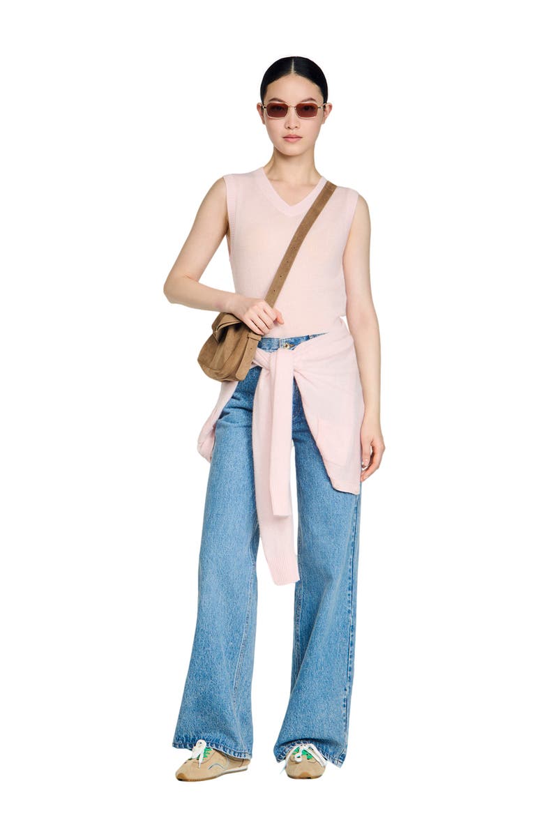 SANDRO Embroidered short wool cashmere vest, Alternate, color, Light Pink