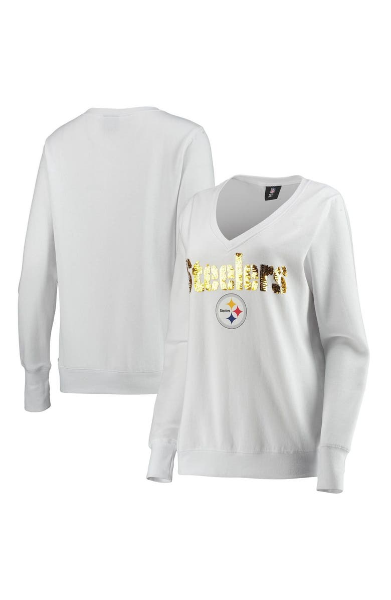 CUCE Women's Cuce White Pittsburgh Steelers Victory V-Neck Pullover Sweatshirt, Main, color,