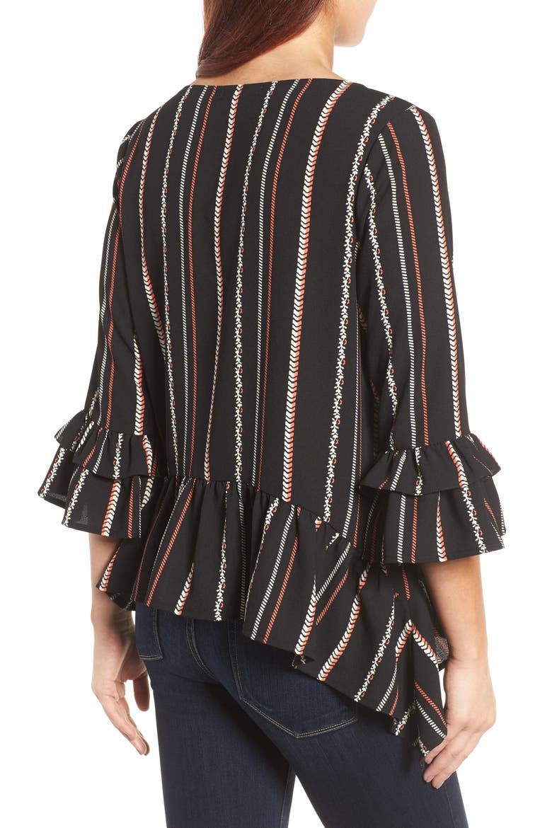 Gibson Peplum Top, Alternate, color, BLACK/ IVORY PRINT